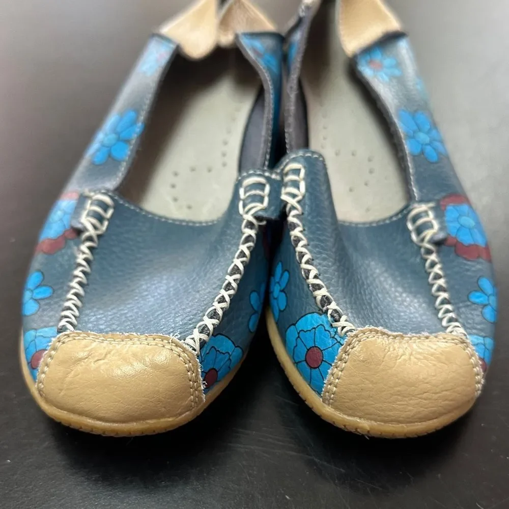 Women’s Blue Floral Espadrille Flats - Comfort Slip-Ons